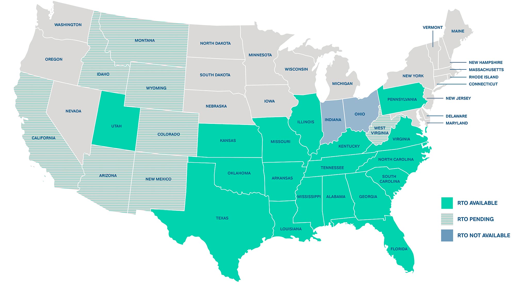 Check the states that we have available our rental service